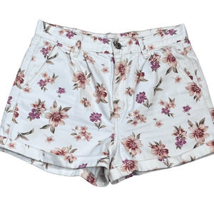 American Eagle Women White Floral Denim Mom Shorts Size 6